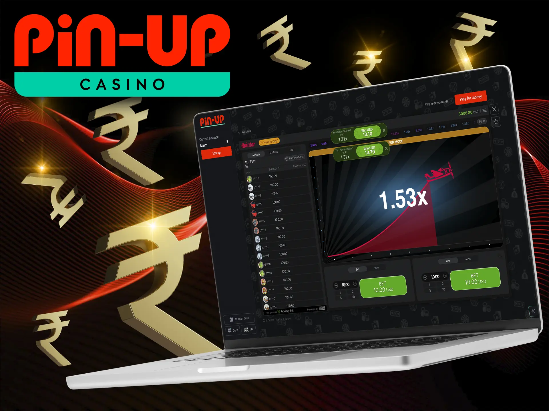 Apply your own strategies and intuition to aim for consistent returns in Aviator at Pin Up Casino.