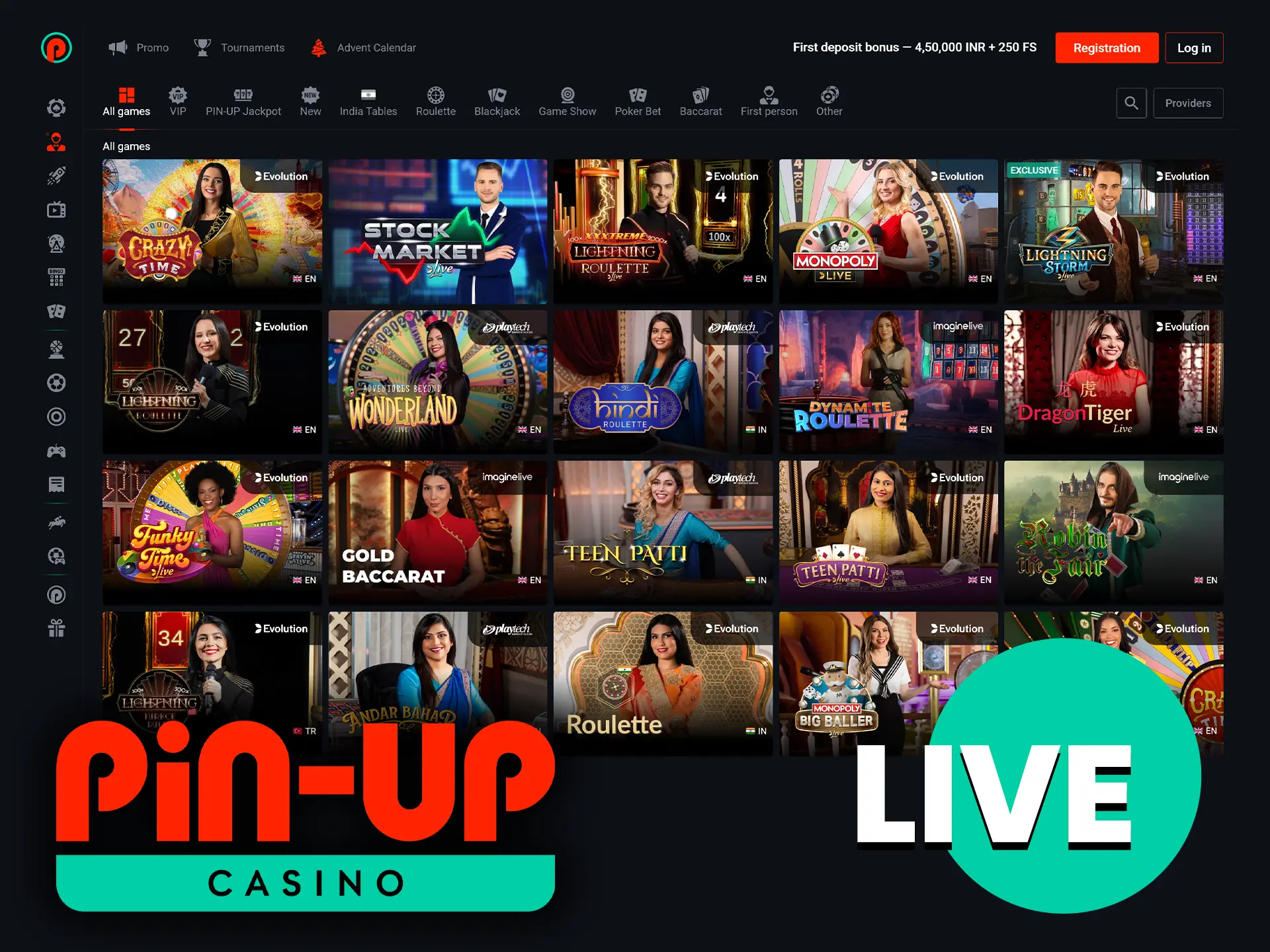 Experience the atmosphere of a real casino with live dealer games at Pin Up.